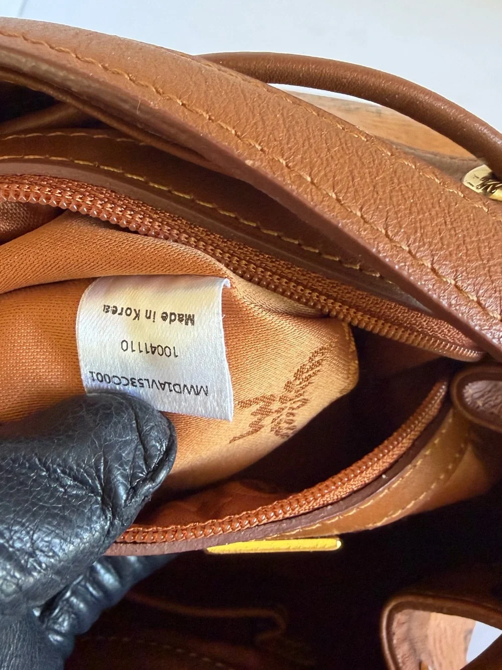 MCM Cognac Visetos Drawstring Crossbody Bucket Bag